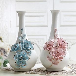 供应 欧式陶瓷花瓶 立体雕刻描金玫瑰家居摆件装饰品